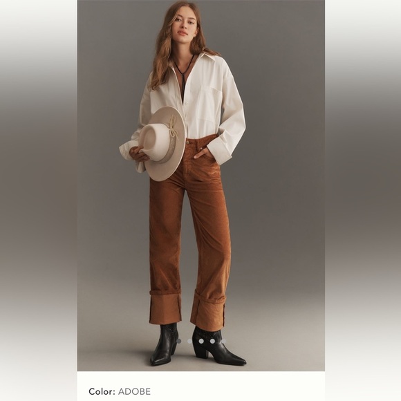 NWT new 26 Anthropologie pilcro Scotty cuffed high rise corduroy pants brown - Picture 1 of 17